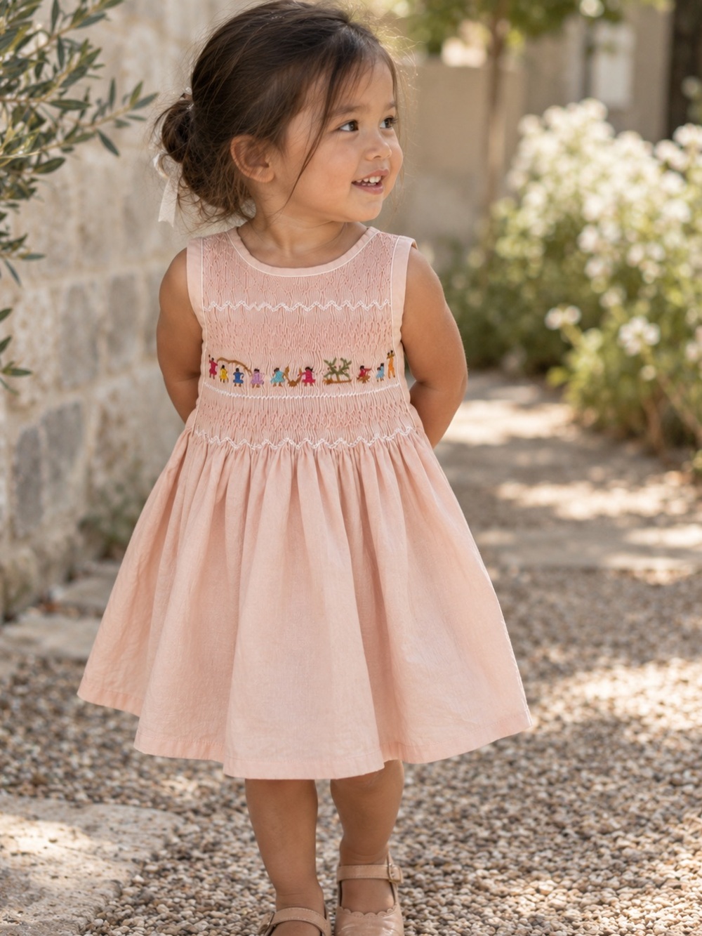 Vintage Hand-Smocked Madagascar Pink Cotton Dress Embroidered Size 2T